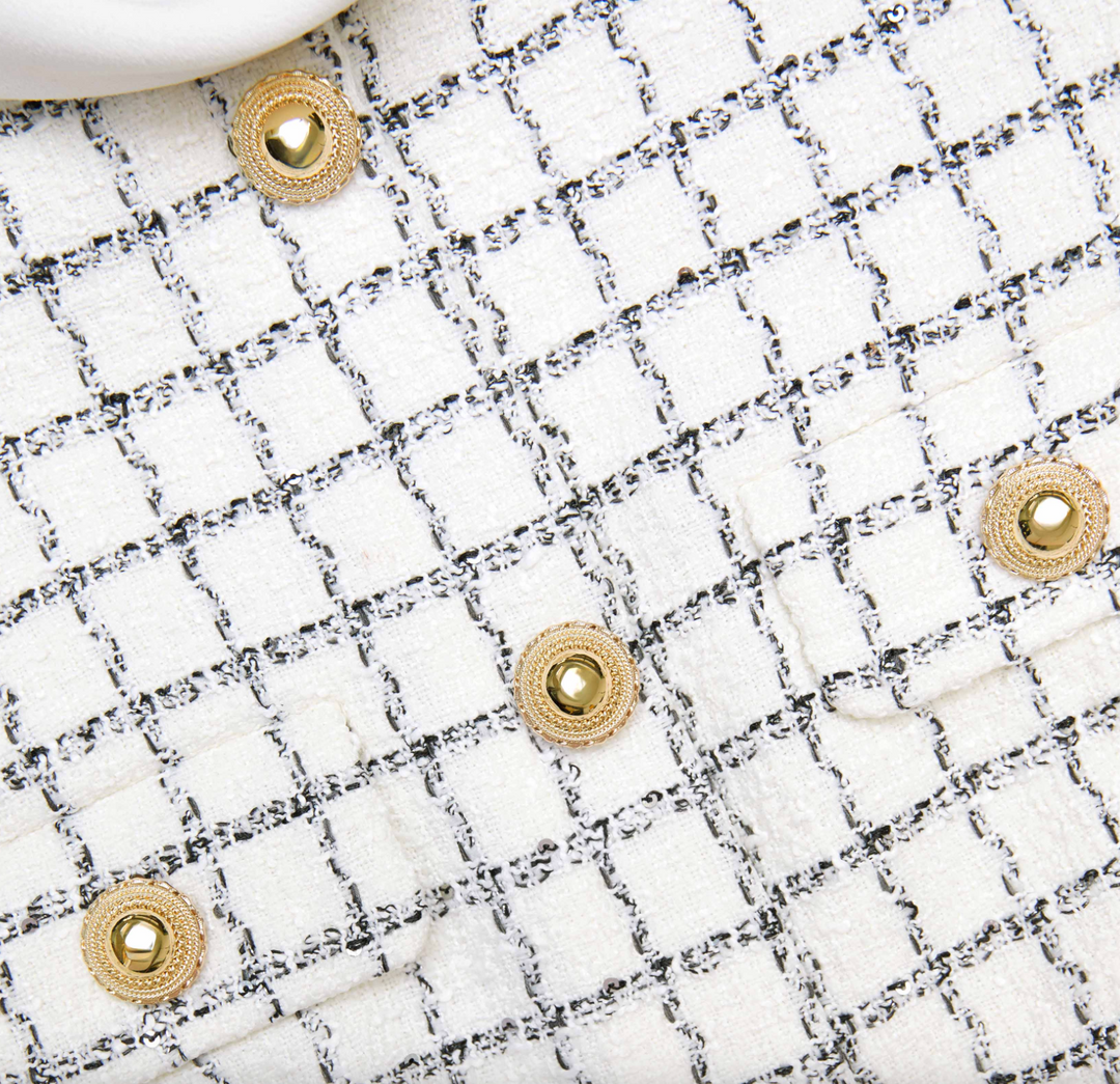 Check Boucle Mini Dress - Cream