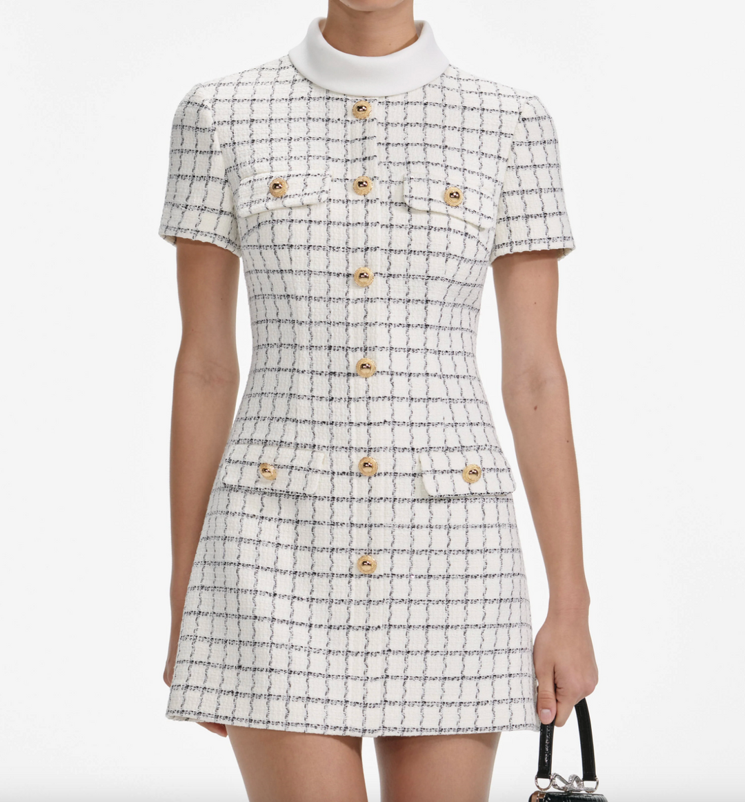 Check Boucle Mini Dress - Cream