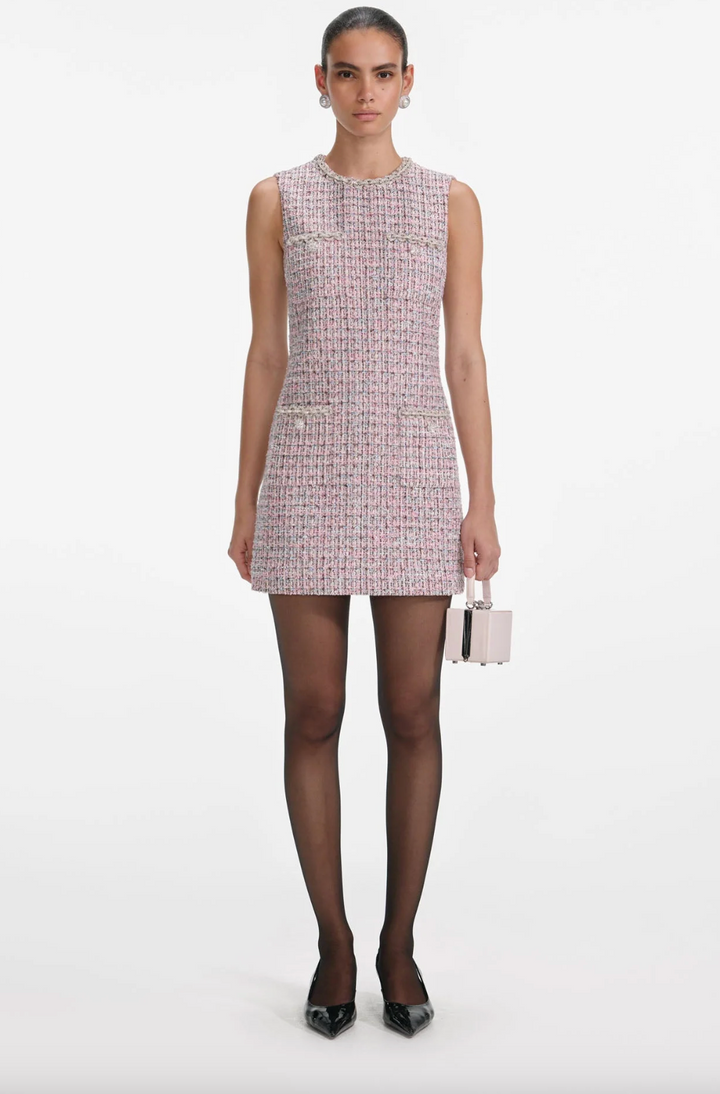 Boucle Sleeveless Mini Dress - Pink