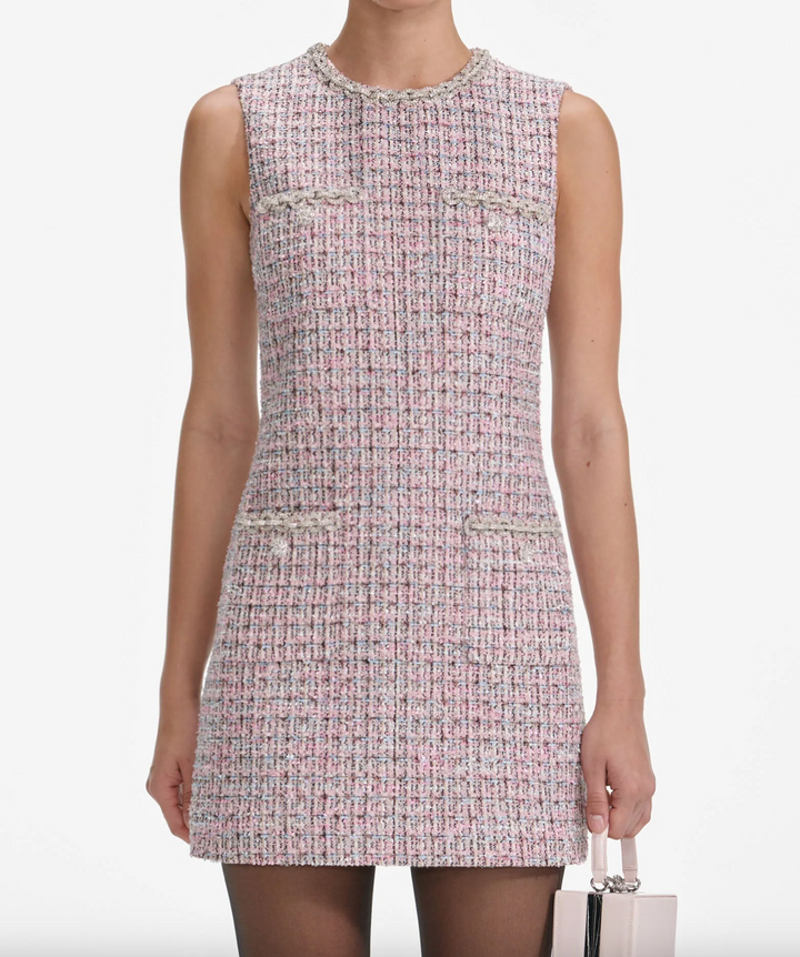 Boucle Sleeveless Mini Dress - Pink
