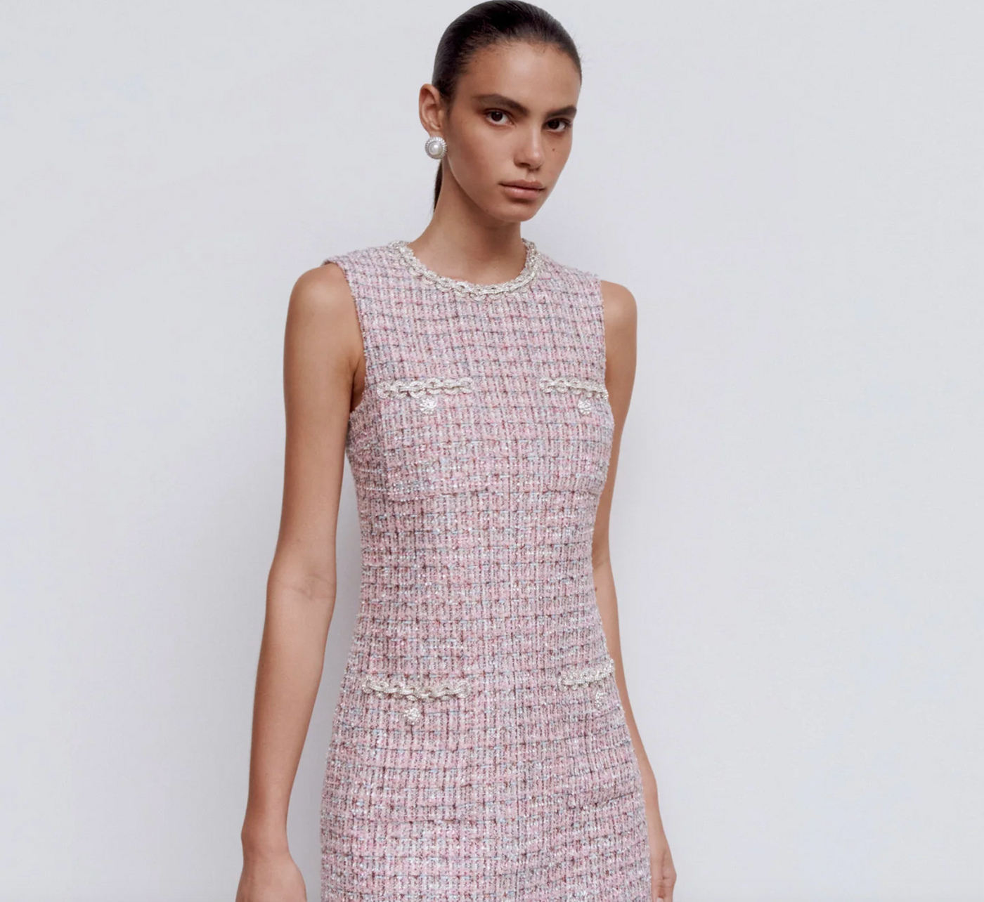 Boucle Sleeveless Mini Dress - Pink