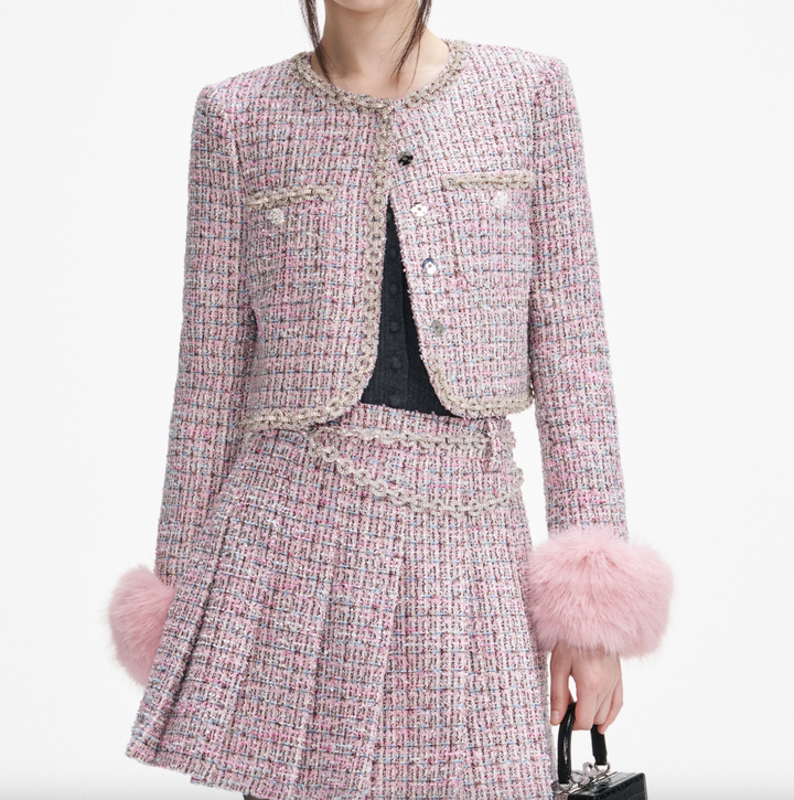 Boucle Fur Cuff Jacket - Pink