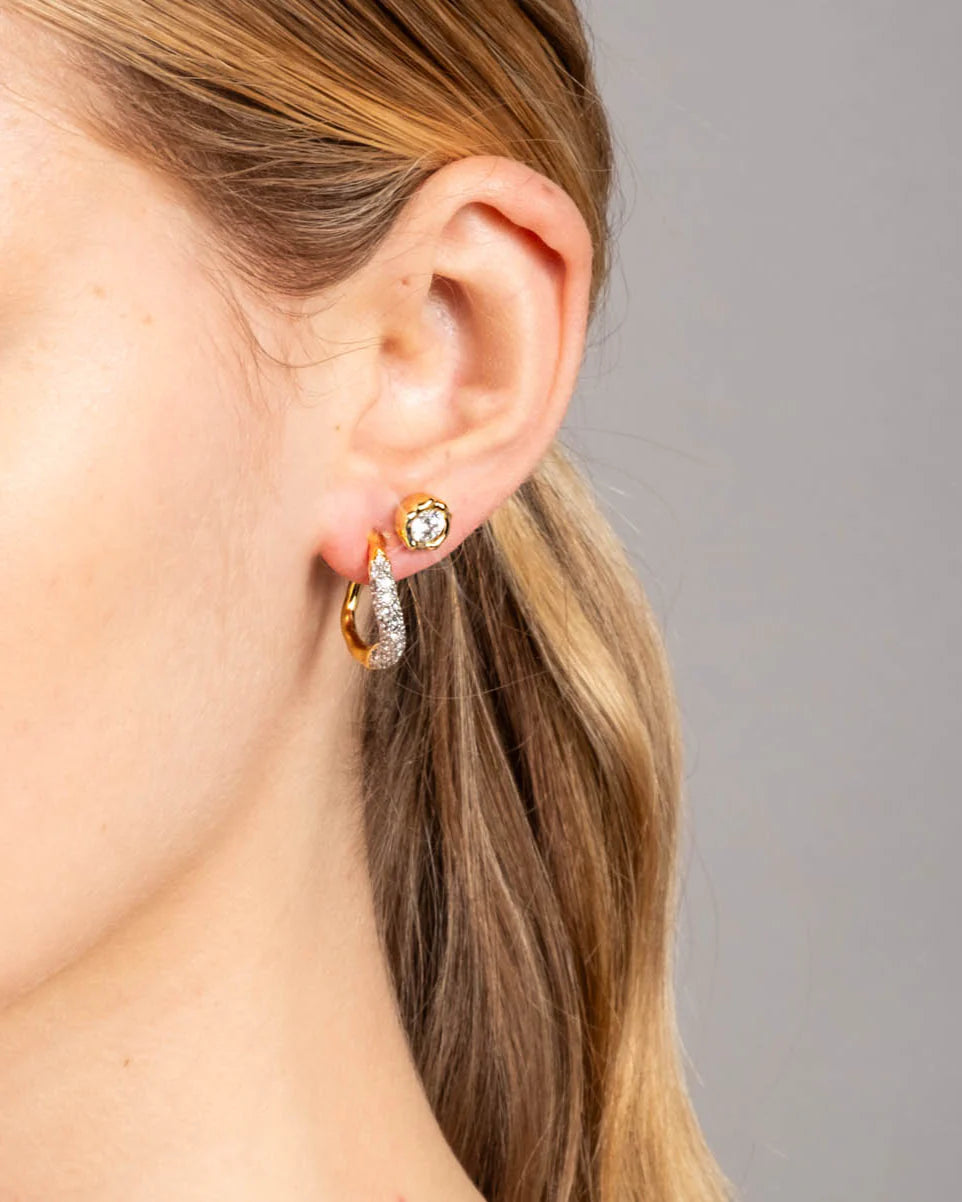 Solanales Gold Crystal Twist Mini Hoop Earring