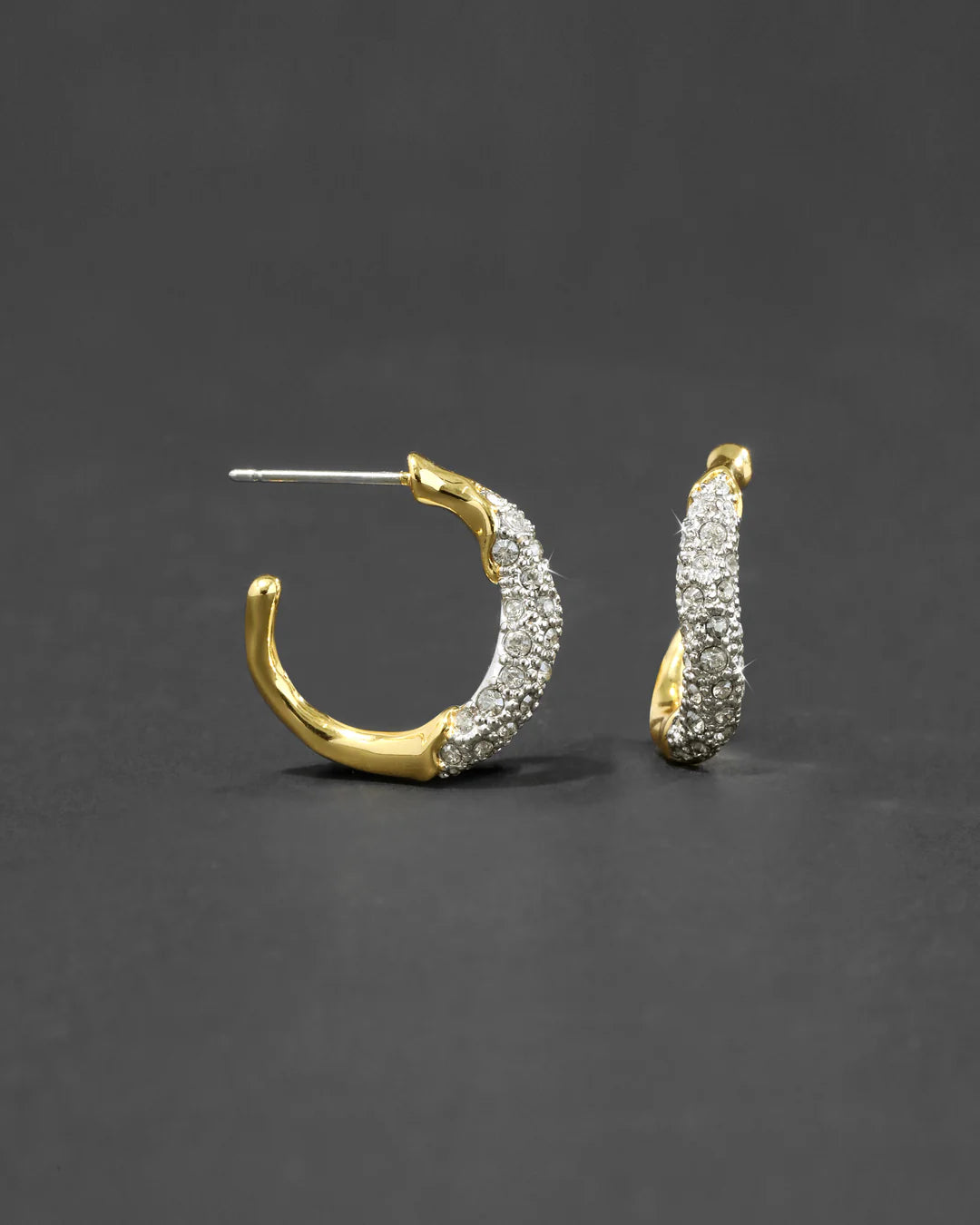Solanales Gold Crystal Twist Mini Hoop Earring