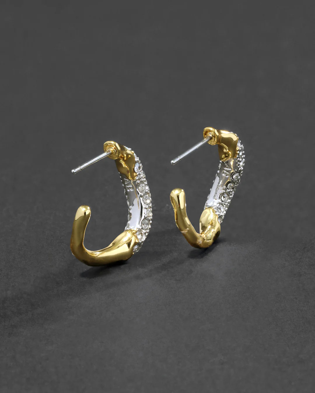 Solanales Gold Crystal Twist Mini Hoop Earring