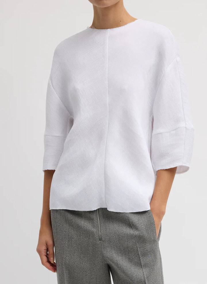 Viscose Plisse Hinged Short Sleeve Top - White