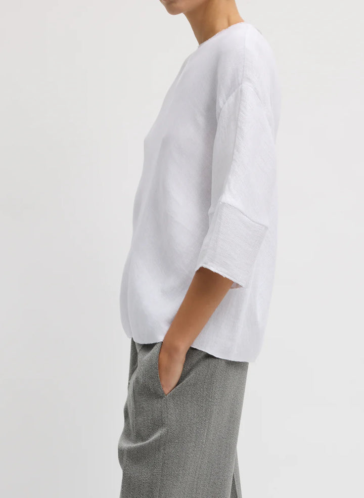 Viscose Plisse Hinged Short Sleeve Top - White