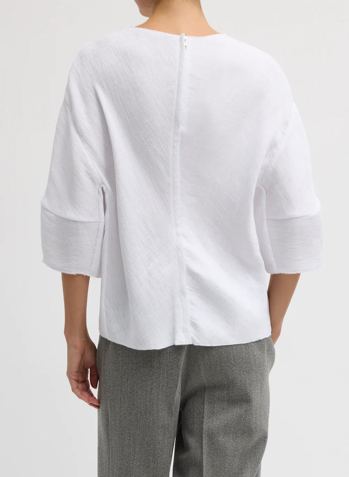 Viscose Plisse Hinged Short Sleeve Top - White