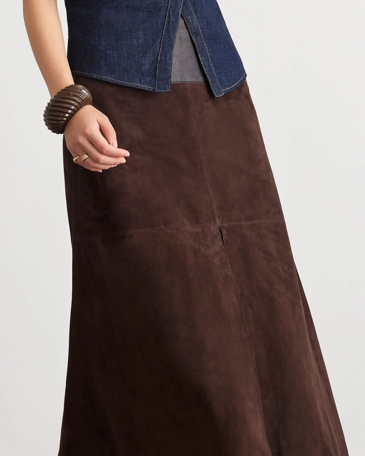 Suede/Leather Hudson Skirt - Dark Brown