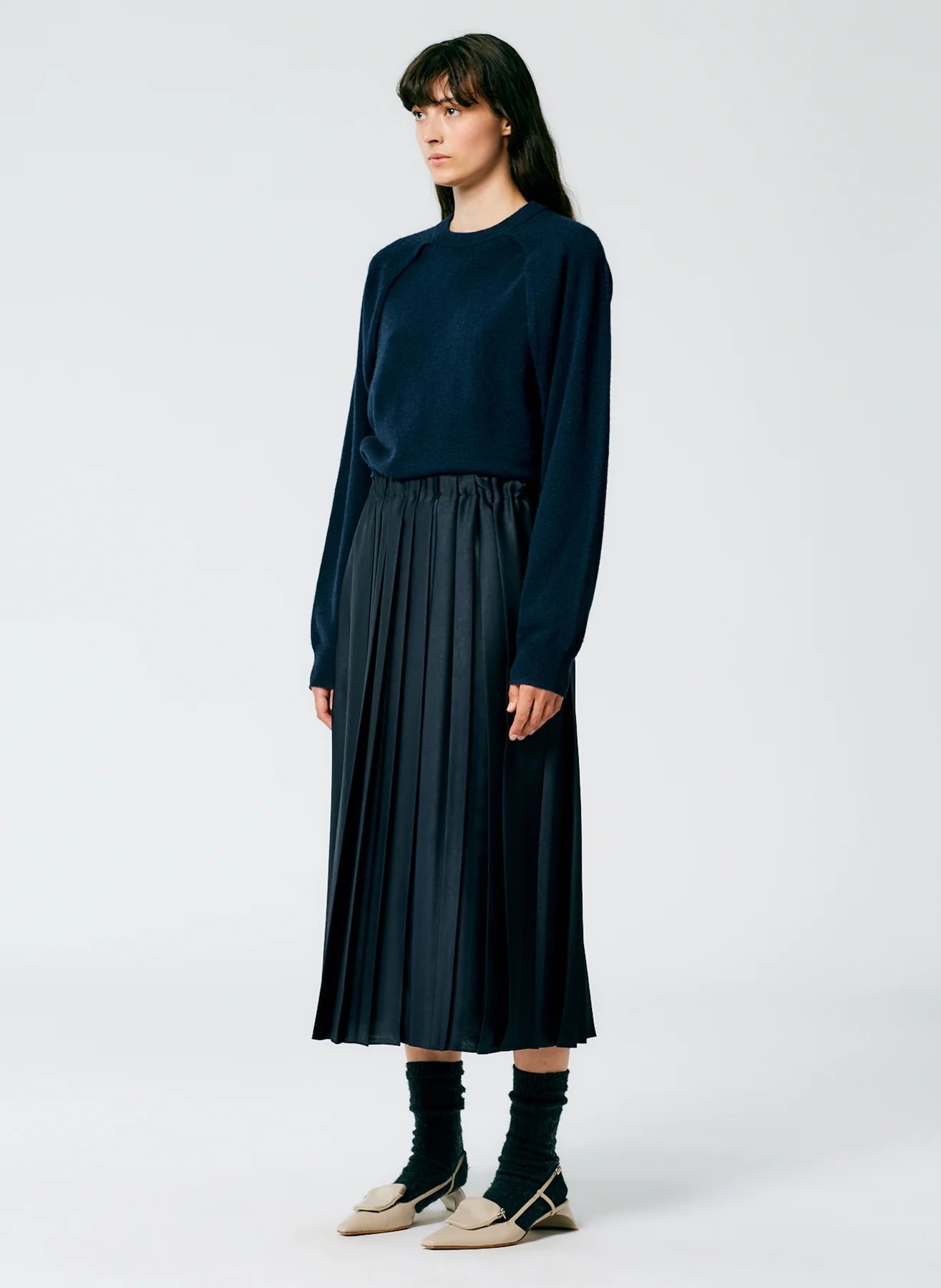 Feather Weight Pleated Pull On Skirt - Navy