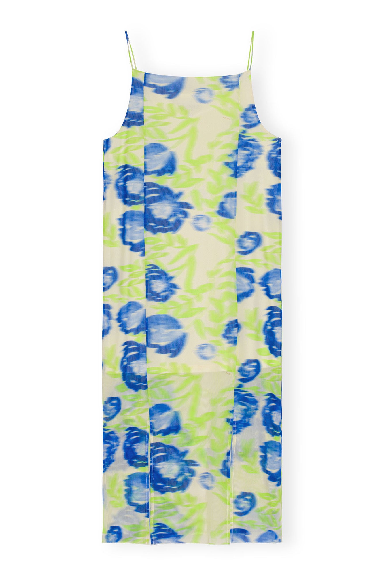 Printed Mesh Slip Dress - Strong Blue