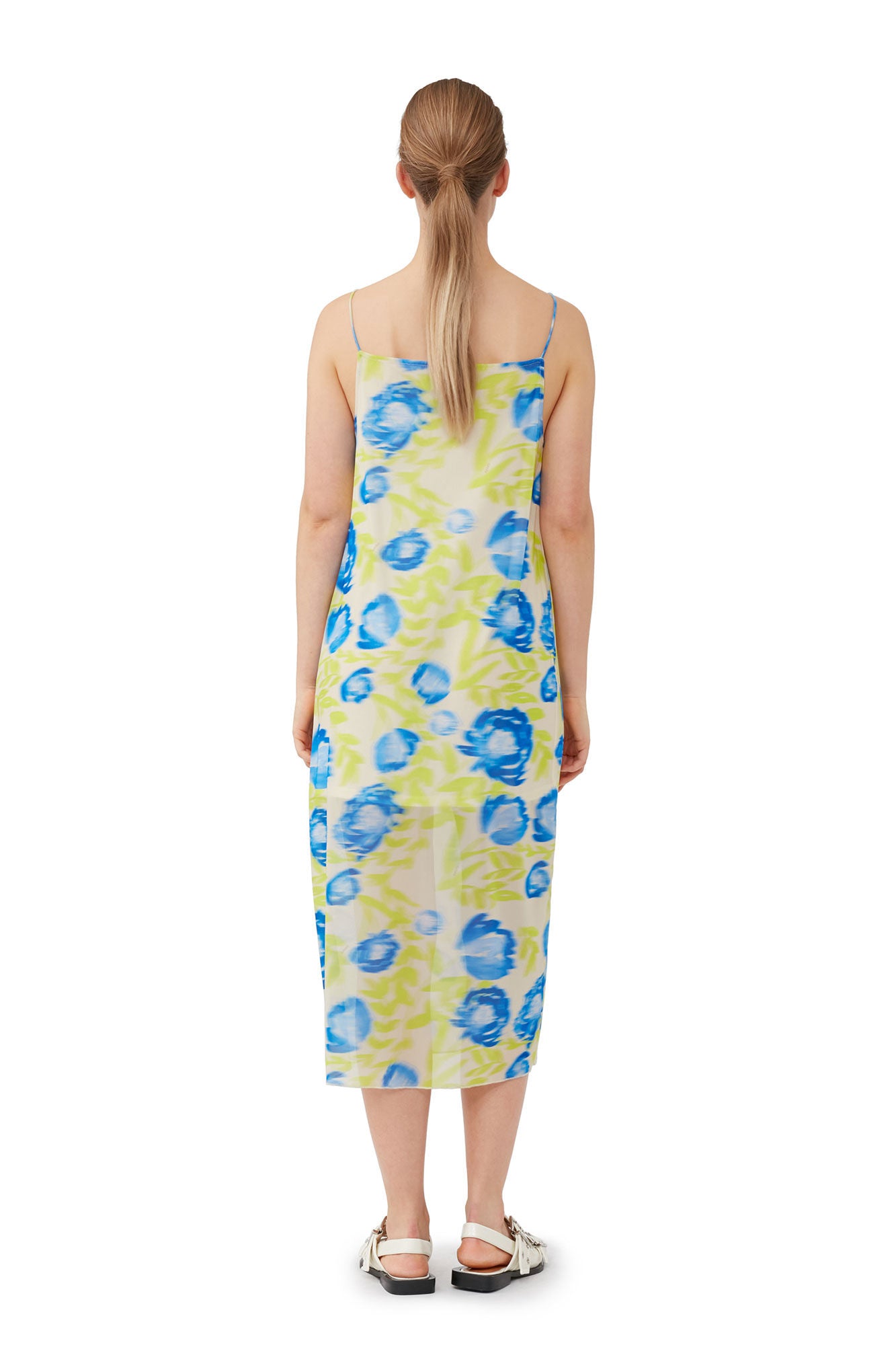 Printed Mesh Slip Dress - Strong Blue