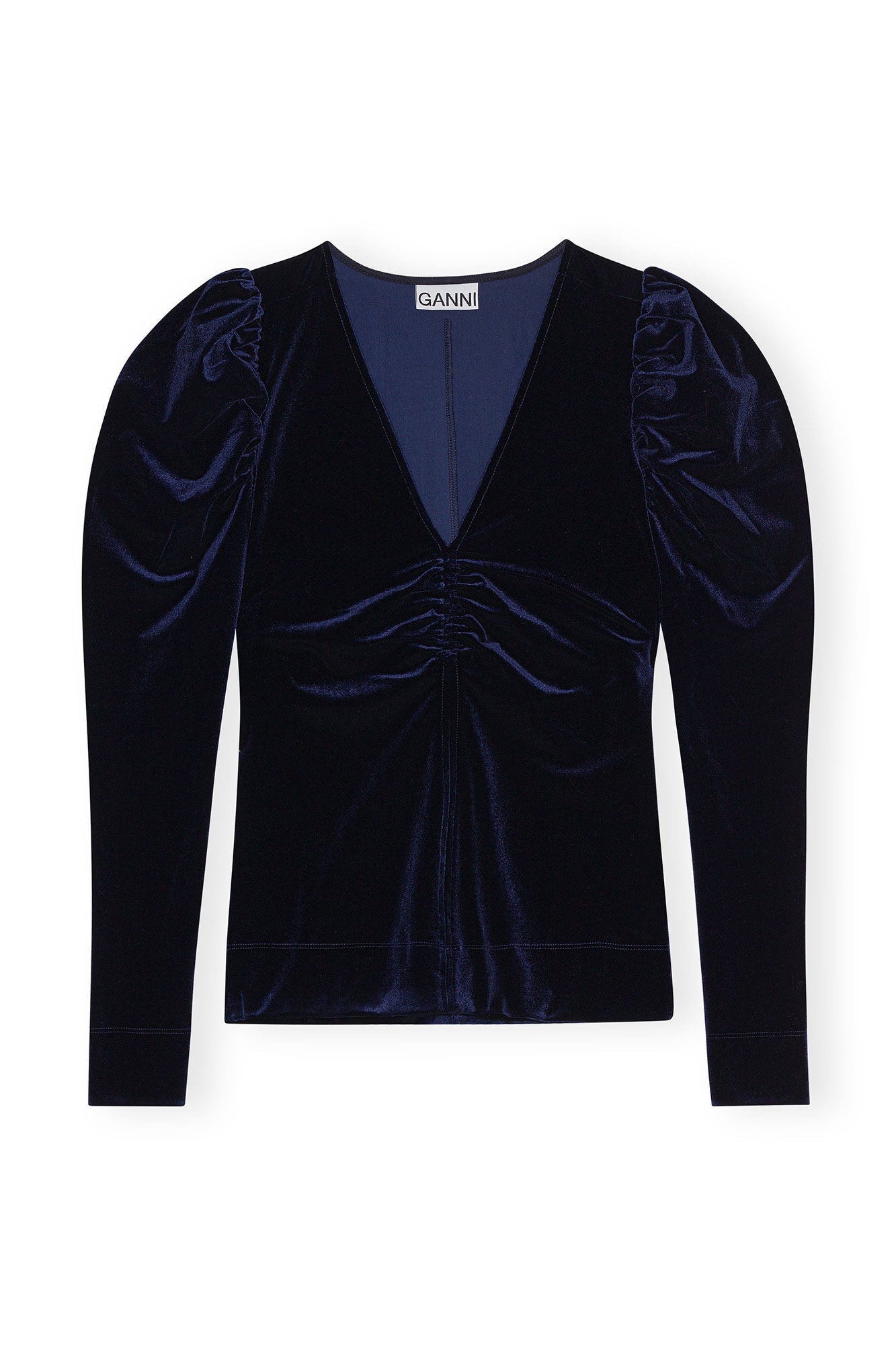 Velvet Jersey V-Neck Blouse - Blue