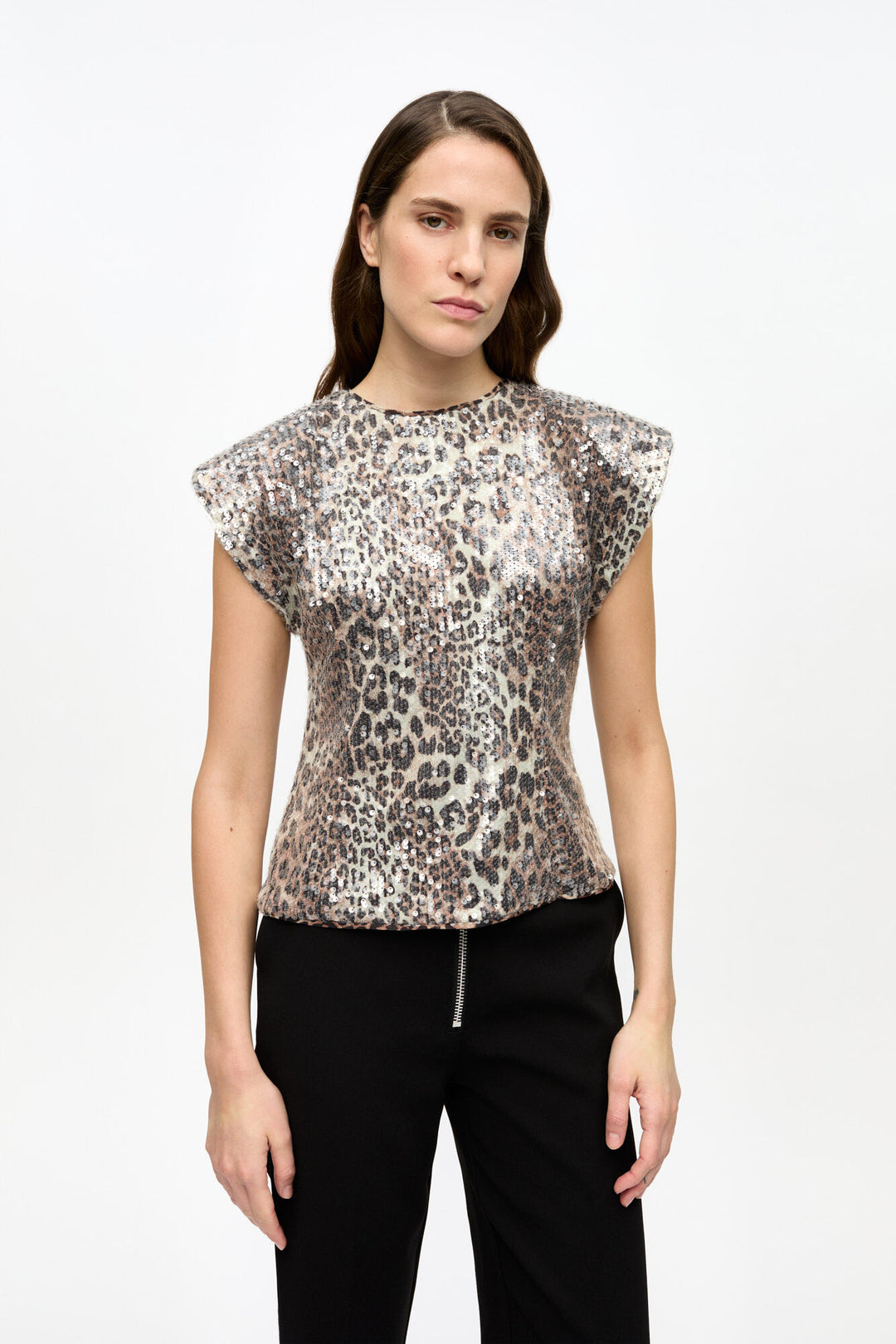Printed Stretch Sequins Blouse - Leopard