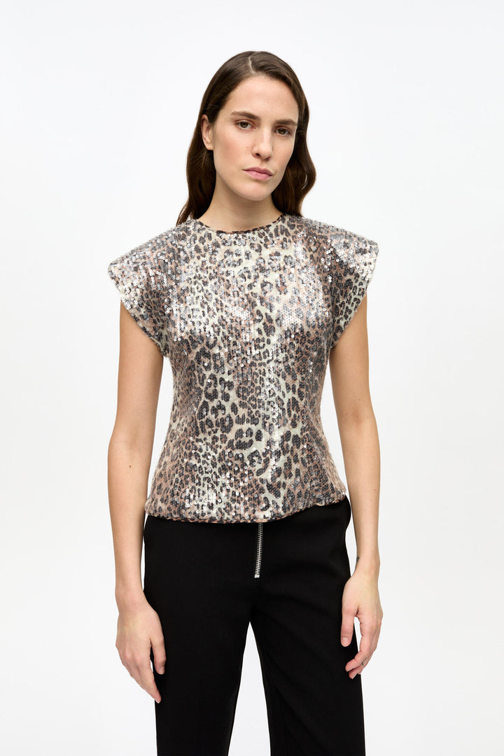 Printed Stretch Sequins Blouse - Leopard