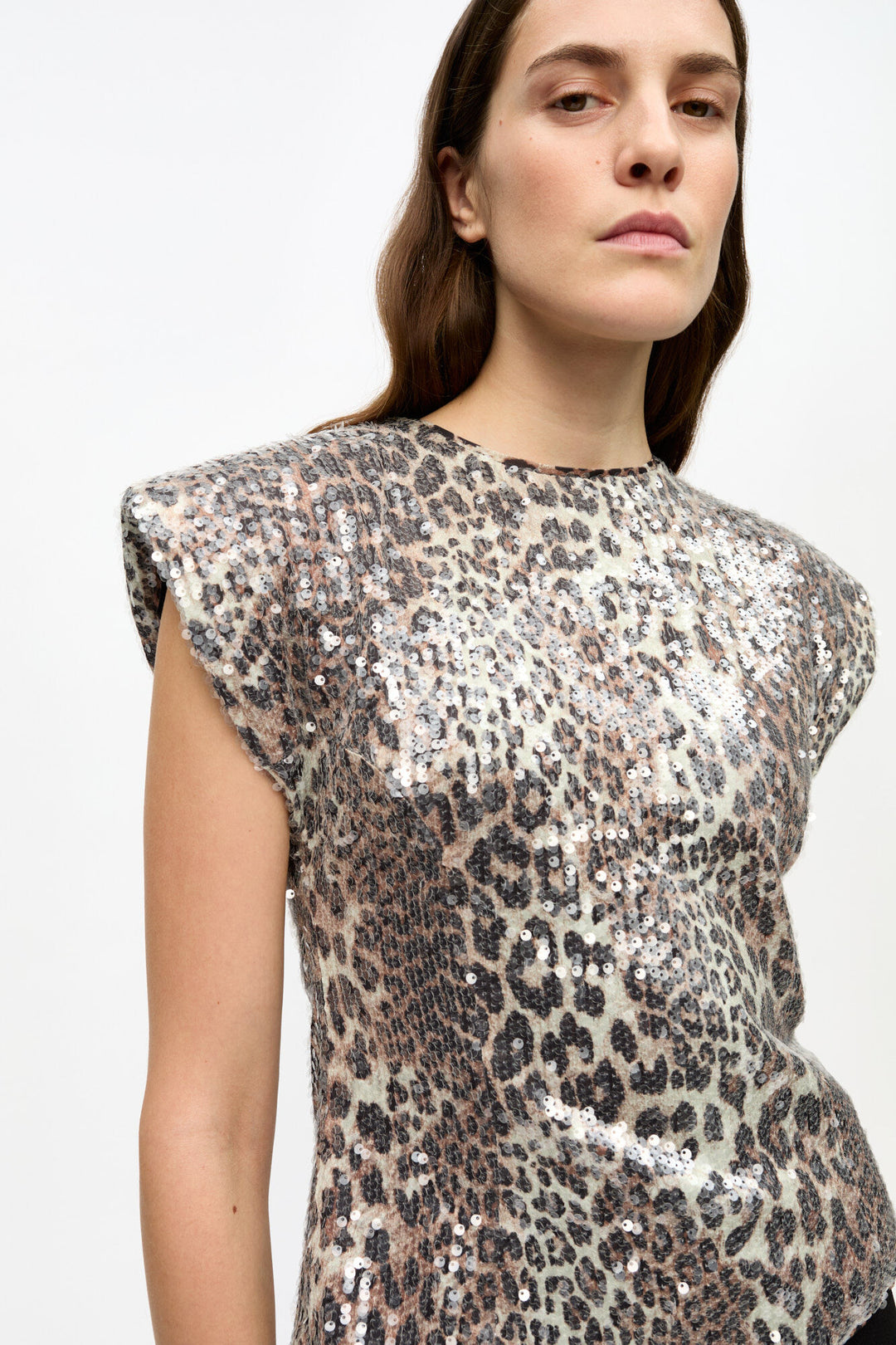 Printed Stretch Sequins Blouse - Leopard