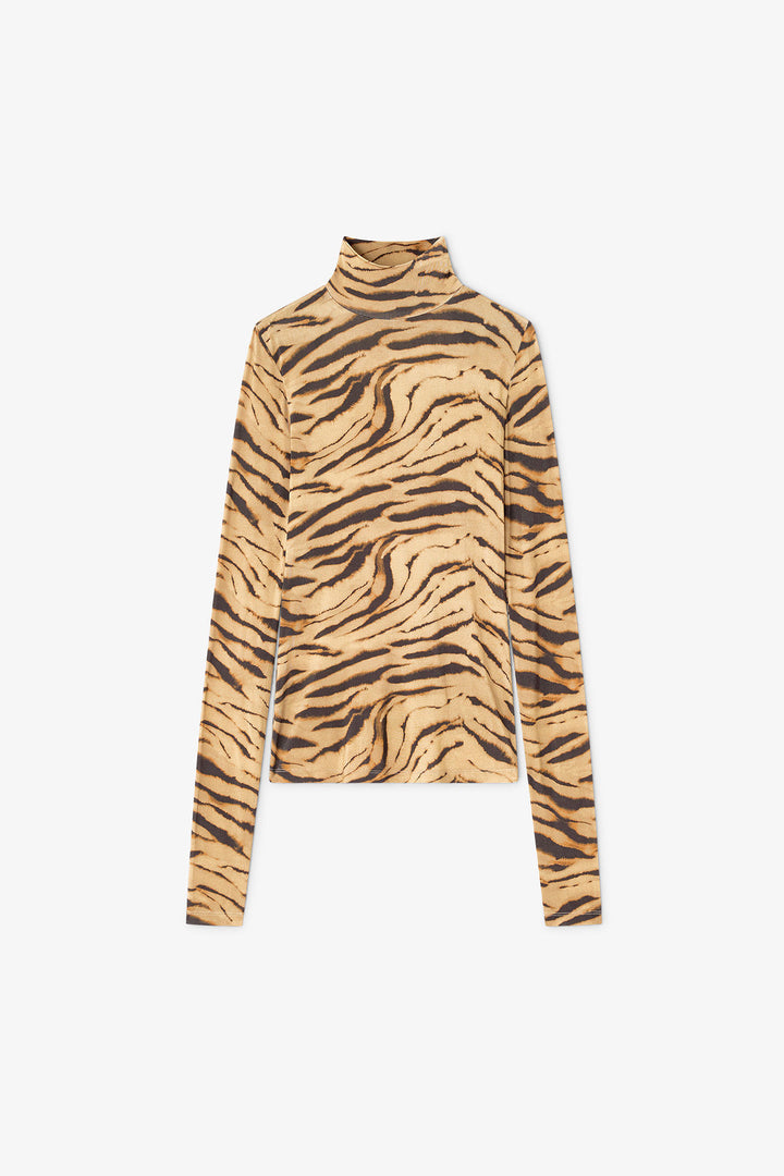 Zebra Print Jersey Turtleneck - Khaki