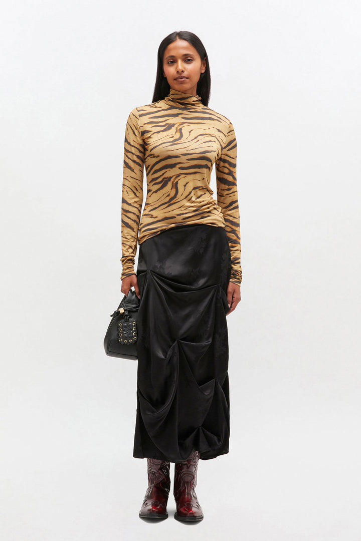 Zebra Print Jersey Turtleneck - Khaki