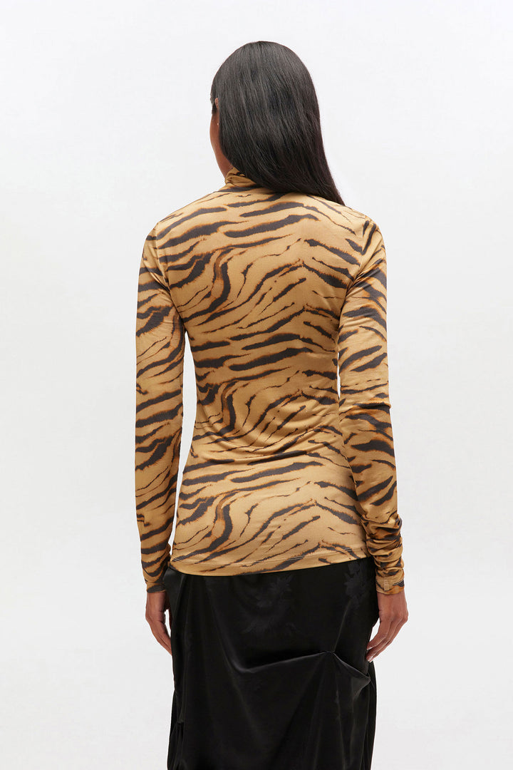 Zebra Print Jersey Turtleneck - Khaki
