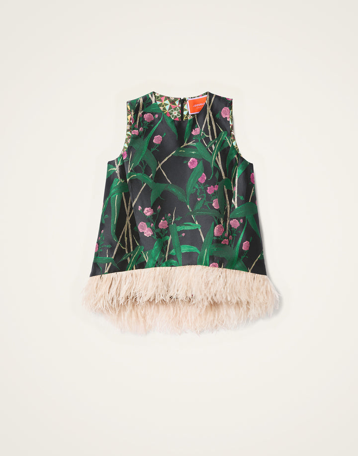 La Scala Top - Bamboo Black in Jacquard With Feathers