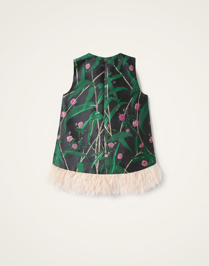 La Scala Top - Bamboo Black in Jacquard With Feathers