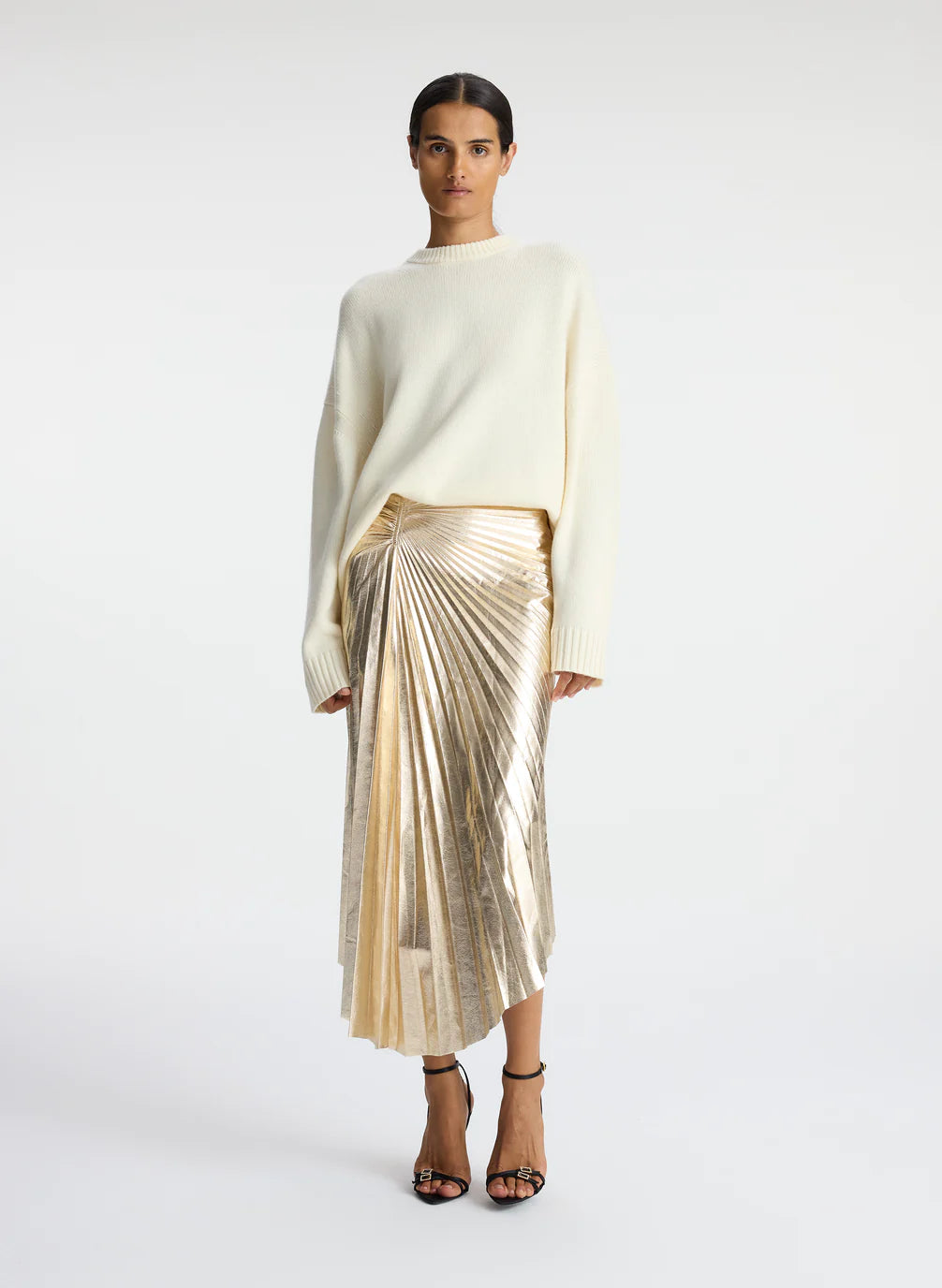 Tori Metallic Vegan Leather Skirt - Pale Gold