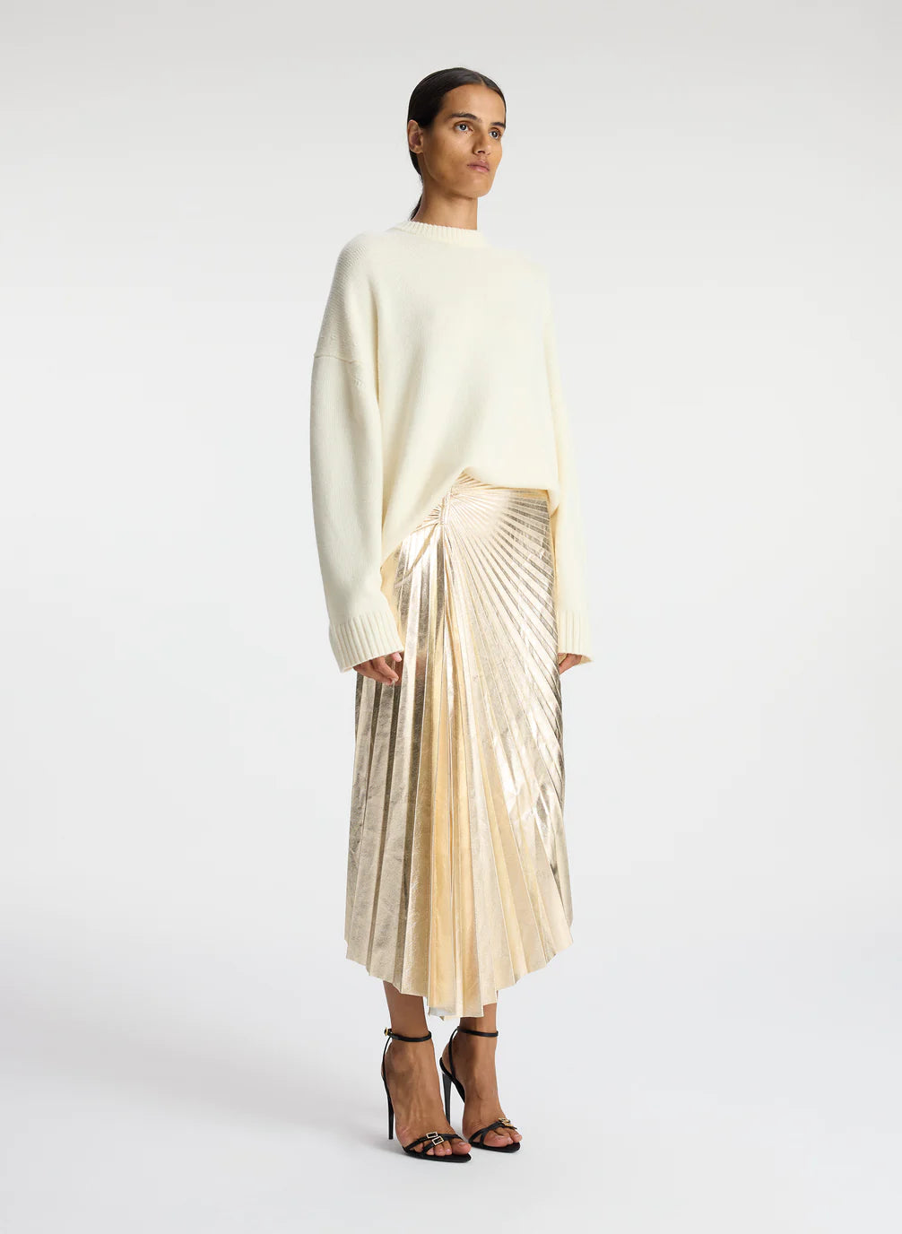 Tori Metallic Vegan Leather Skirt - Pale Gold