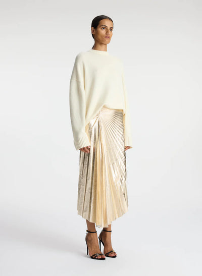 Tori Metallic Vegan Leather Skirt - Pale Gold