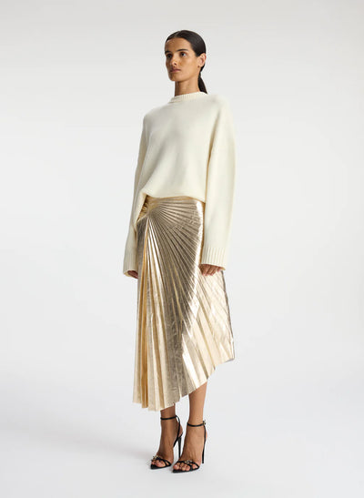 Tori Metallic Vegan Leather Skirt - Pale Gold