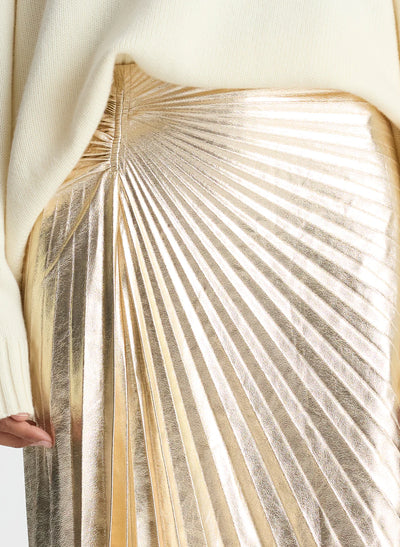 Tori Metallic Vegan Leather Skirt - Pale Gold
