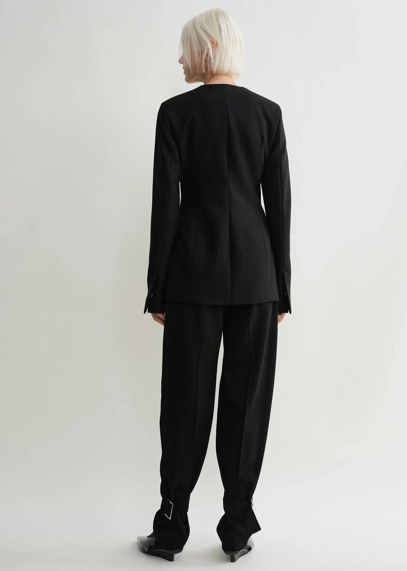 Collarless Cinched Jacket - Black