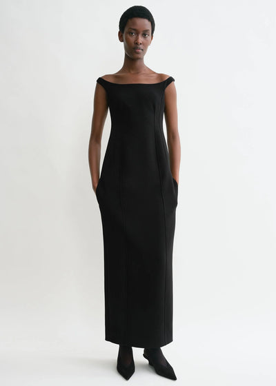 Curved Off-Shoulder Dress - Black