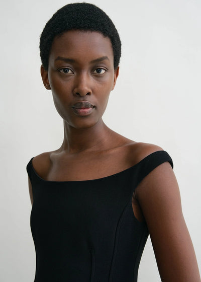 Curved Off-Shoulder Dress - Black