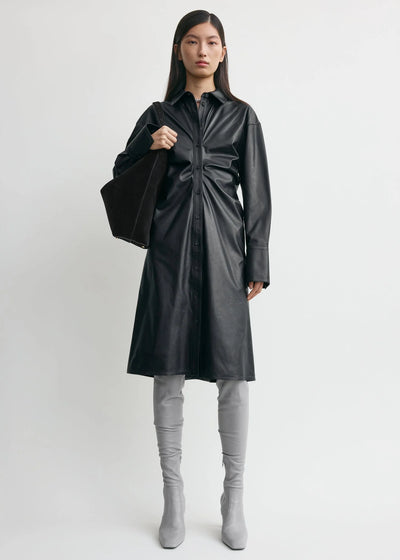 Leather slouch shirtdress - Navy