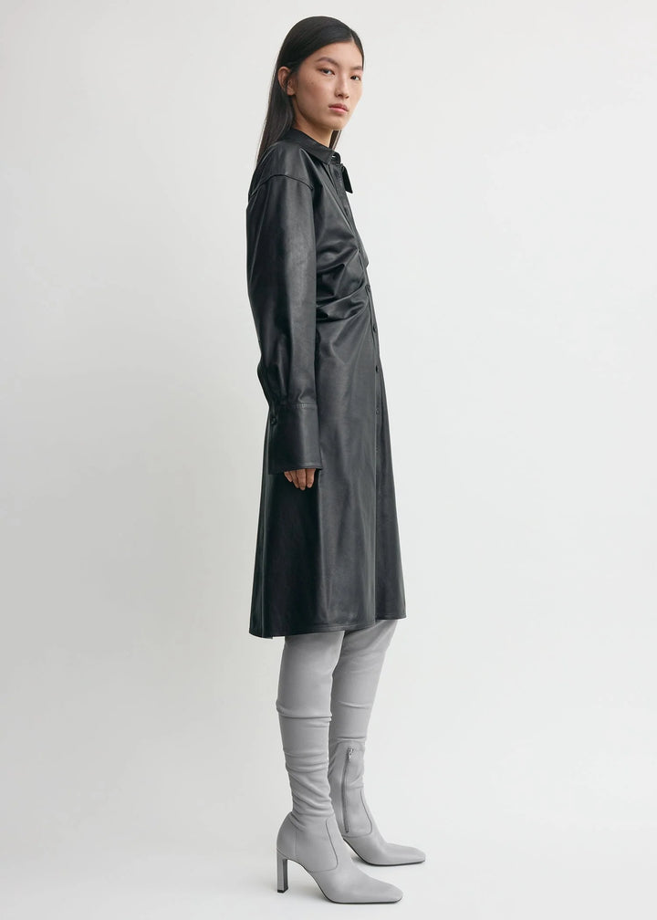 Leather slouch shirtdress - Navy