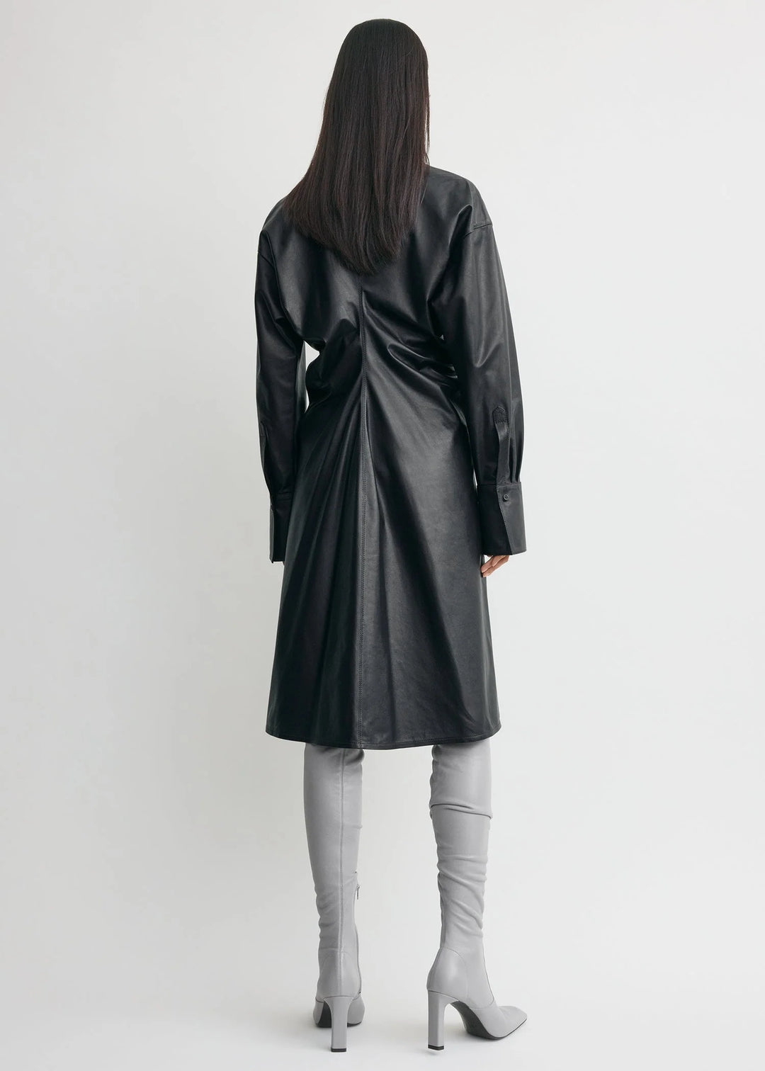 Leather slouch shirtdress - Navy