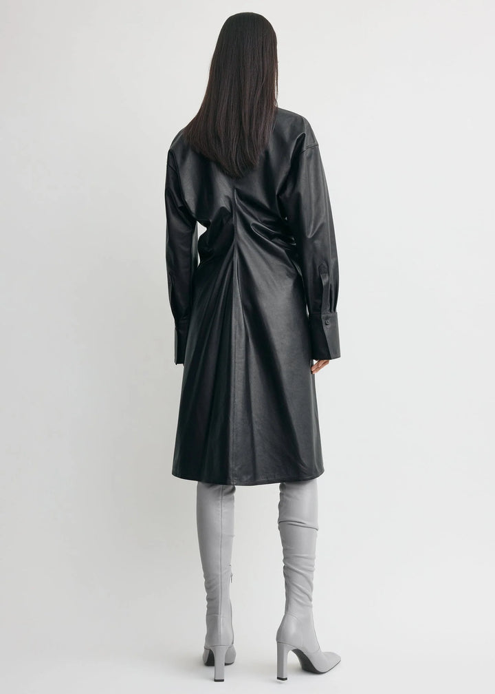 Leather slouch shirtdress - Navy