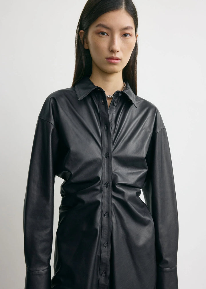 Leather slouch shirtdress - Navy