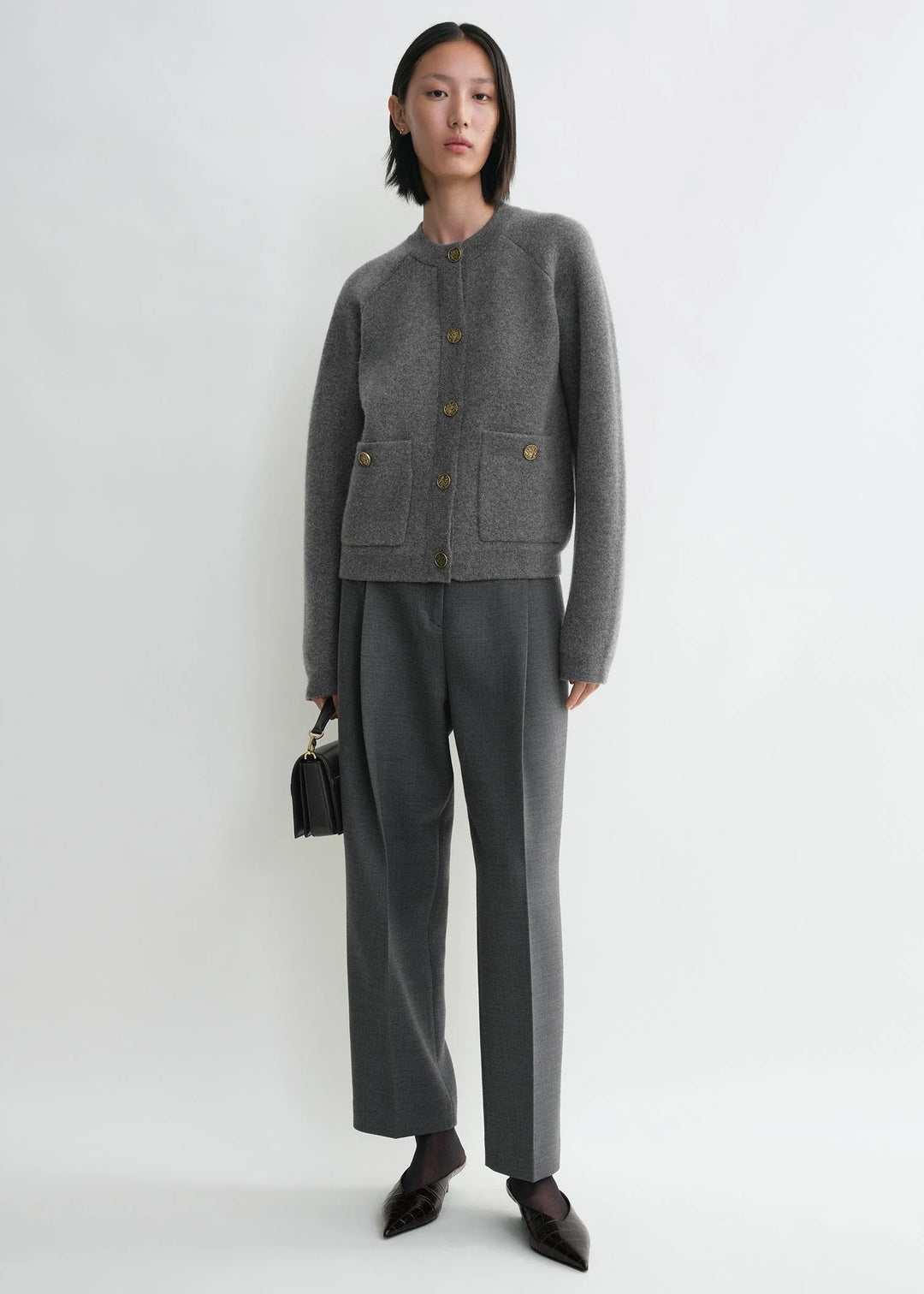 Hammered button cardigan - Grey Melange