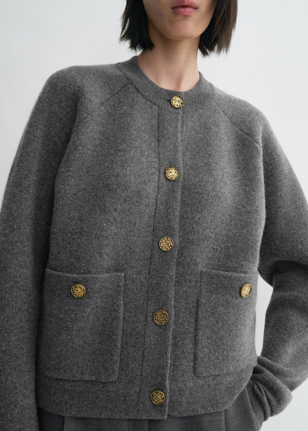 Hammered button cardigan - Grey Melange