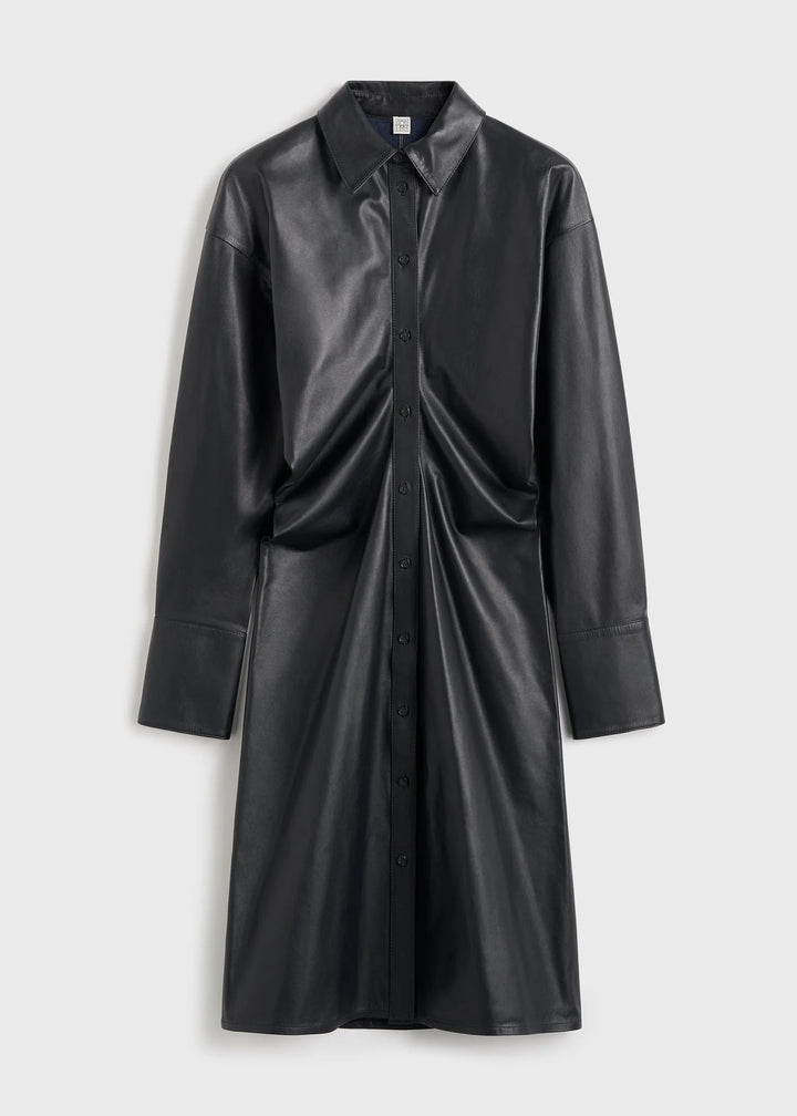 Leather slouch shirtdress - Navy