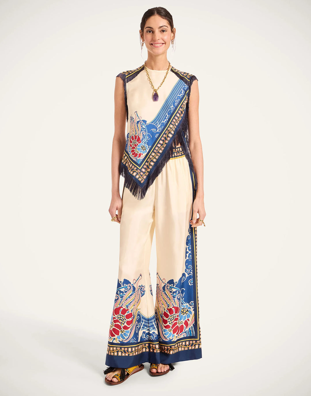 Palazzo Pants - Lemuria Placée Blue in Silk Twill