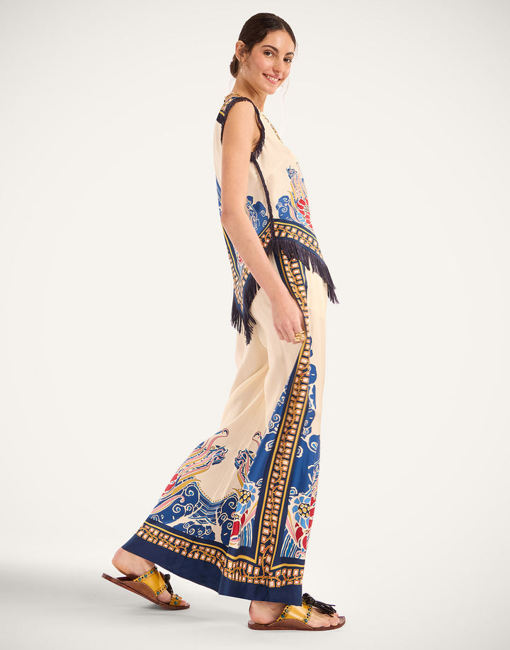 Palazzo Pants - Lemuria Placée Blue in Silk Twill