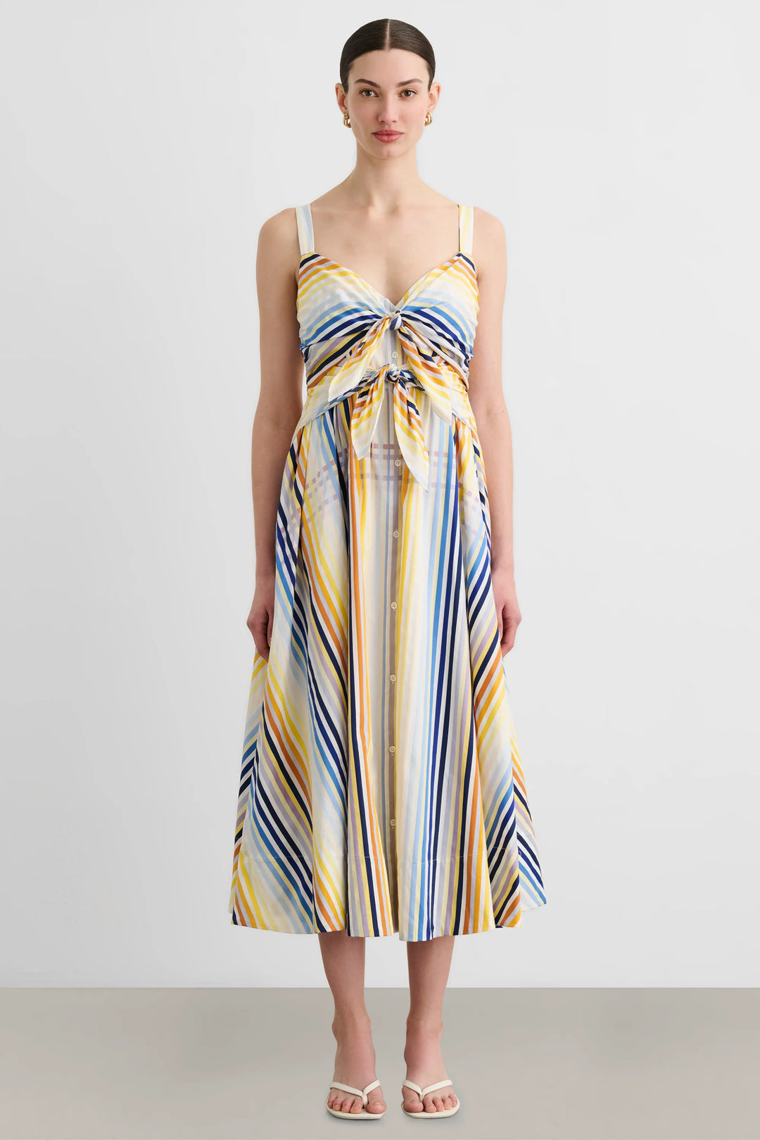 Wren Double Tie Front Midi Dress - Blue Multi