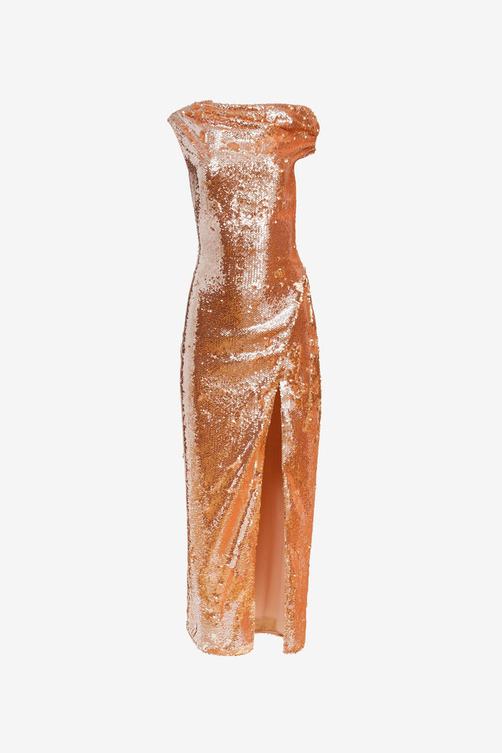 Audrey Asymmetrical Draped Midi Dress- Pink