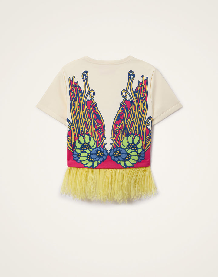 La Scala Tee - Lemuria Placée Pink in Jersey With Feathers