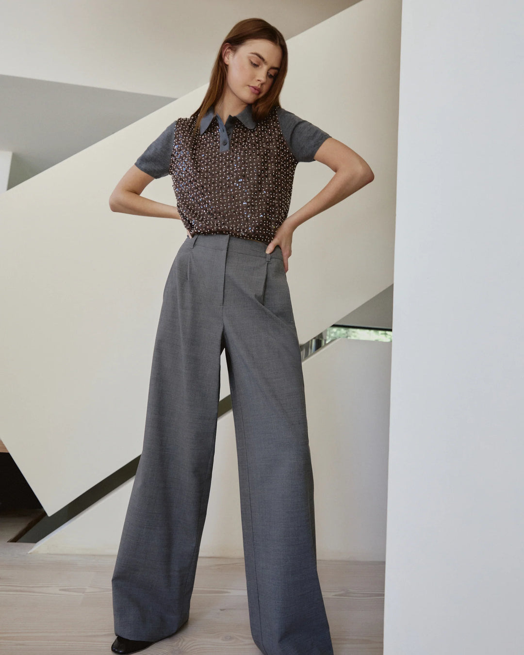 Camilla Knit Top - DARK HEATHER GREY/BRONZE MULTI