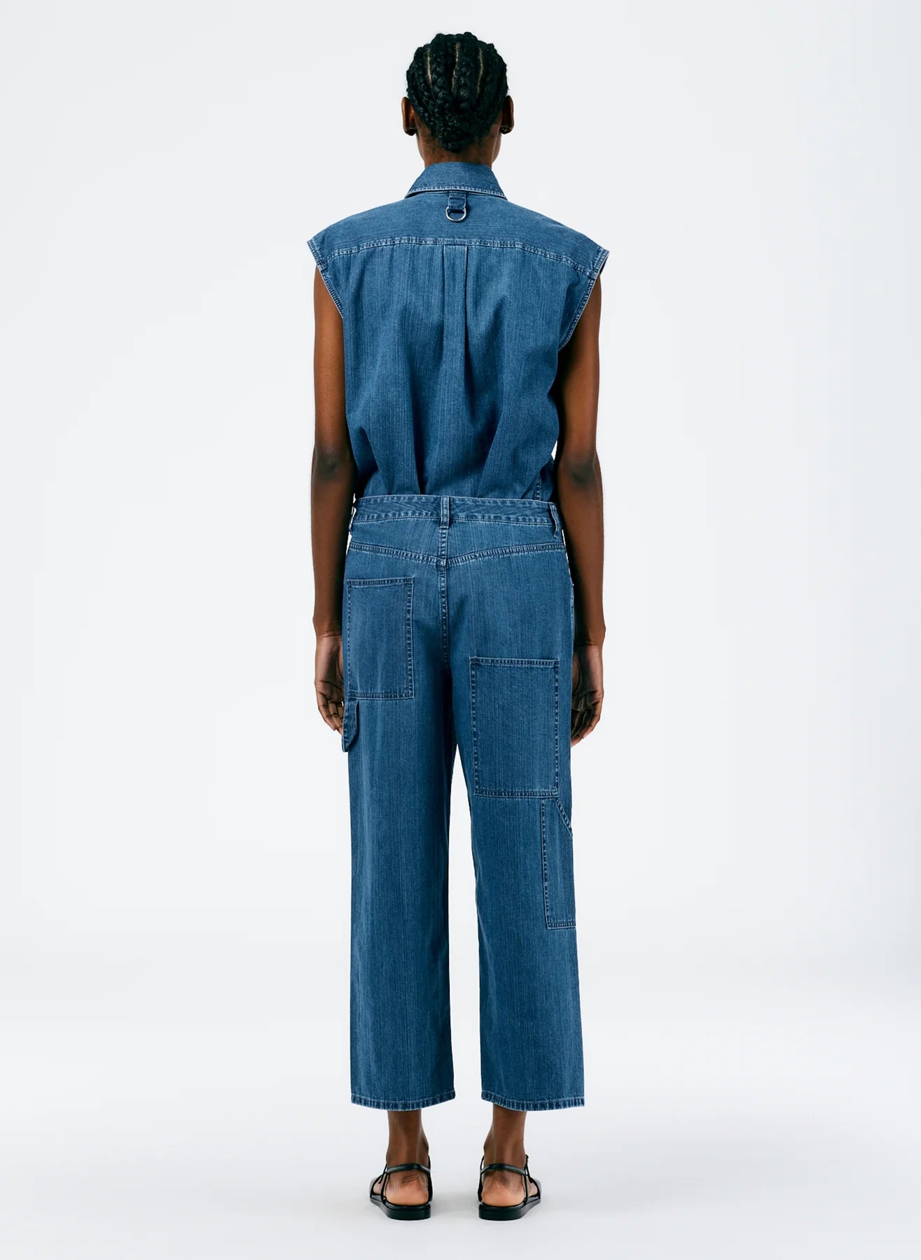 Stone Washed Denim Sleeveless Easy Shirt - Medium Stone Wash