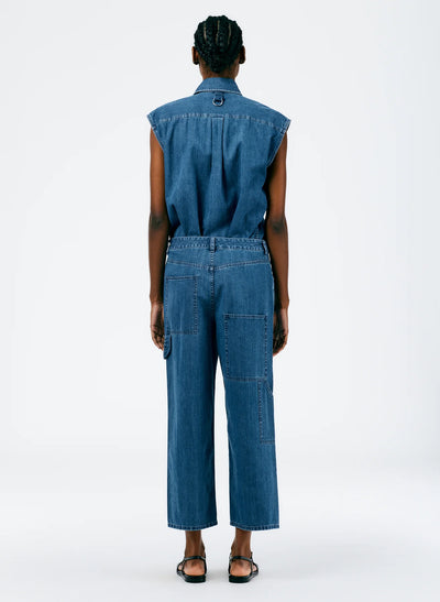 Stone Washed Denim Sleeveless Easy Shirt - Medium Stone Wash