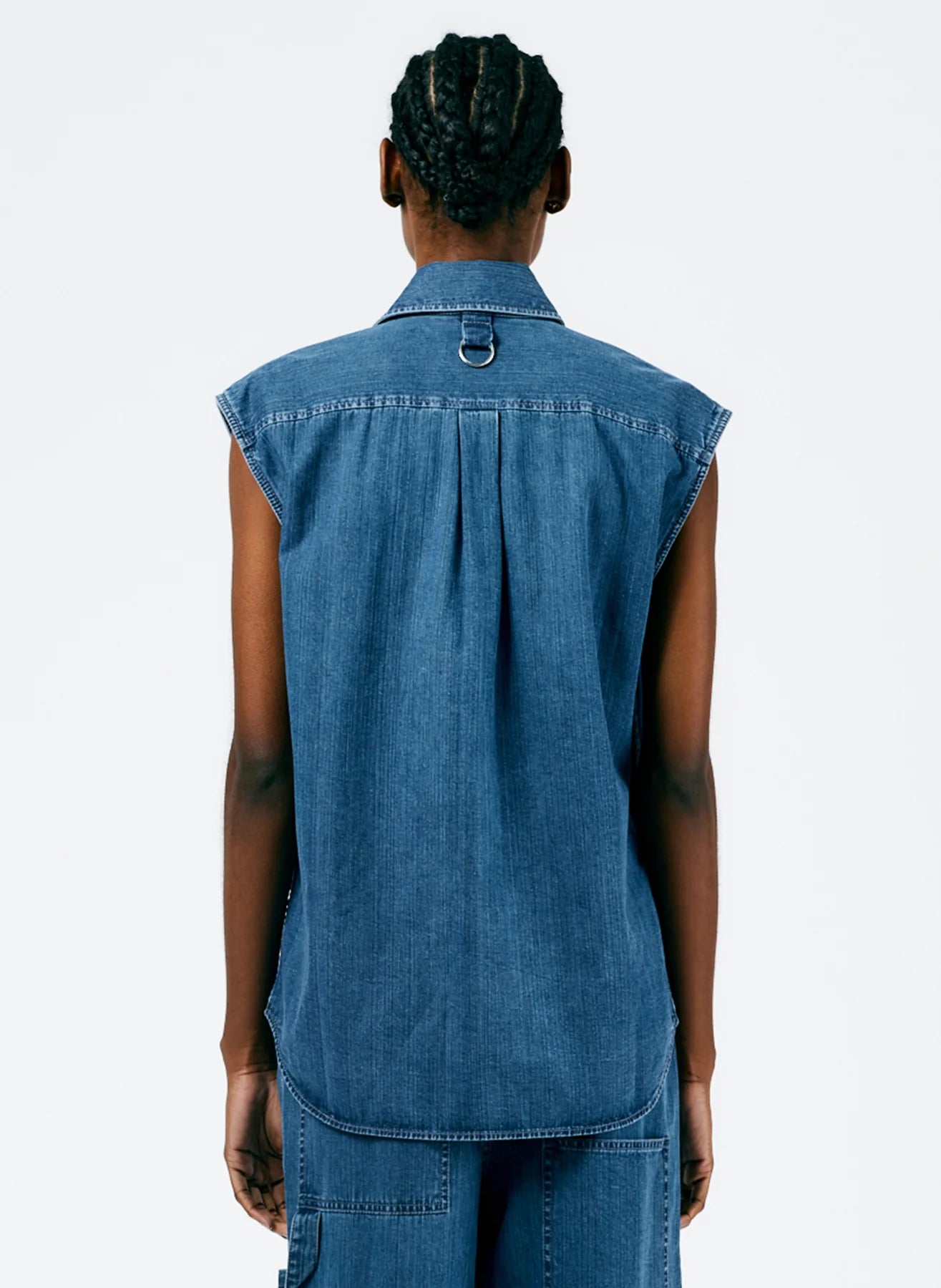 Stone Washed Denim Sleeveless Easy Shirt - Medium Stone Wash